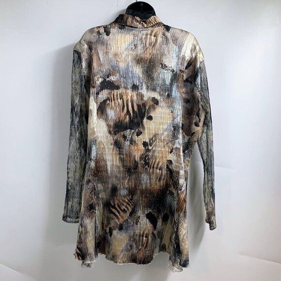 Komarov Women's Crinkle Lace Button Abstract Long Sleeve Shirt Size XL - Picture 2 of 13